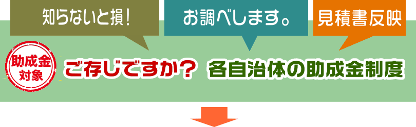 知らないと損！、お調べします。見積にも反映。ご存じですか自治体の助成金制度