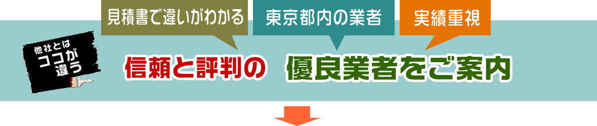 ご案内するのは、優良業者のみ。その理由はココ。東京都内の信頼と評判の憂慮業者を、見積書で違いが判る、実績重視でご案内します。